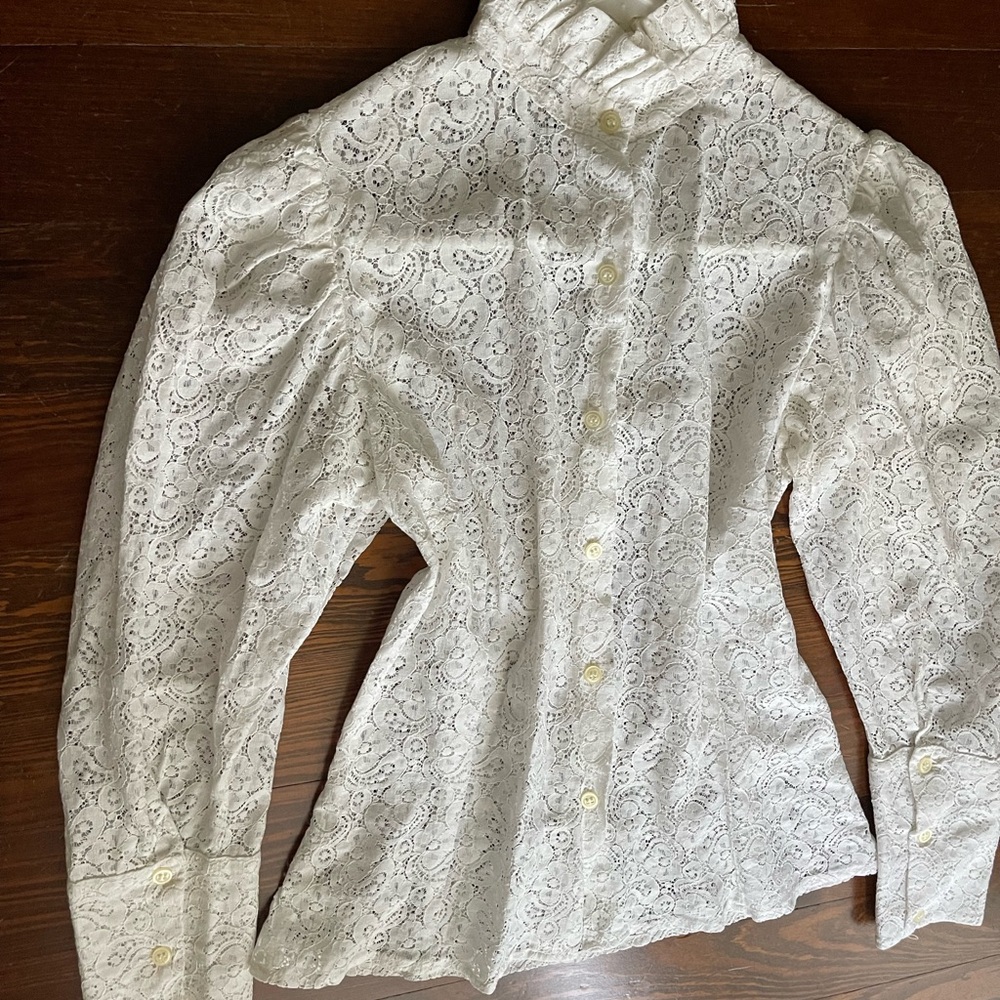 Vintage Elegant White Lace Women's Blouse - Picture 2 of 6